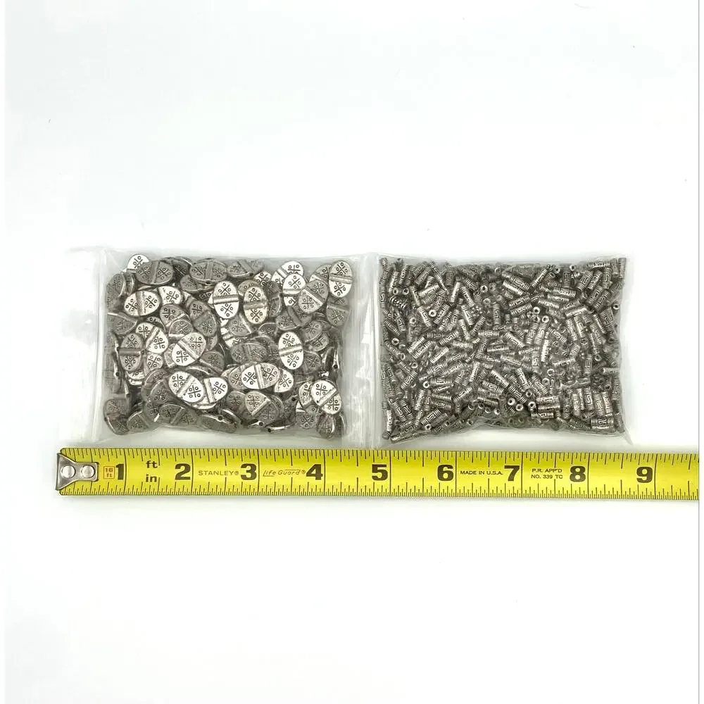 Silver Tone Beads for Jewelry Making Lot 2 lbs 5.4 oz Tube Oval Circle Flower